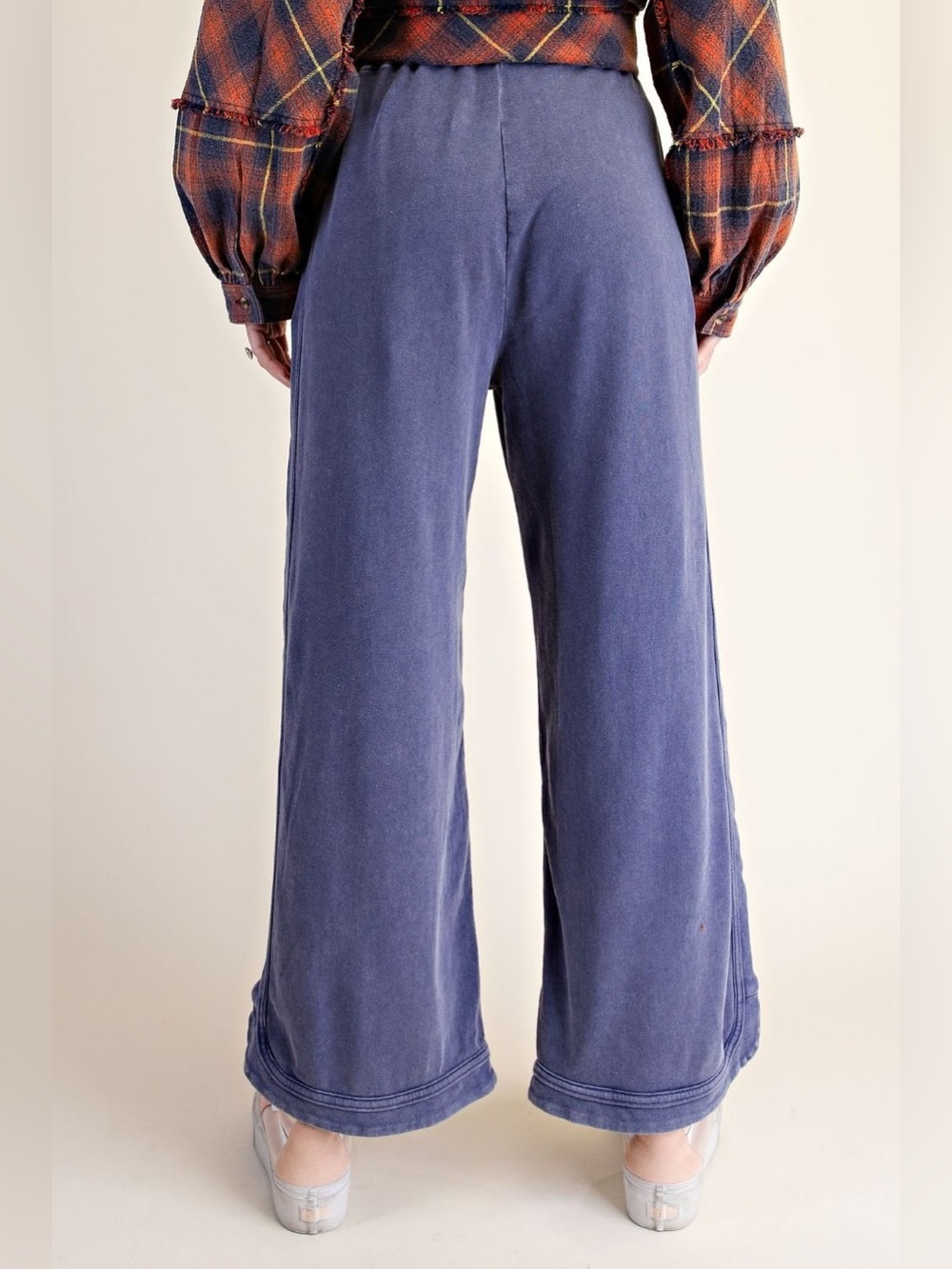 Easel Faded Navy Washed Terry Knit Pants - Picture 3 of 4
